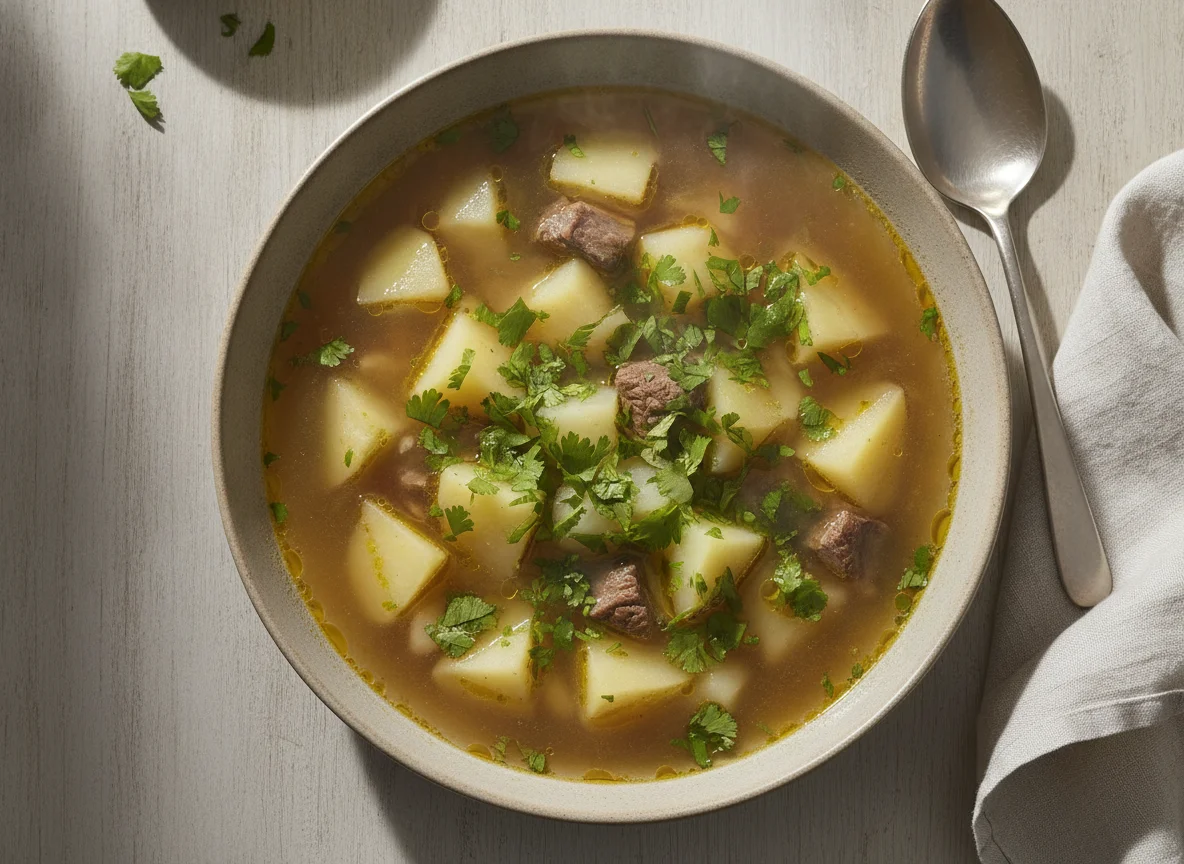 Caldo de papa con cilantro photo