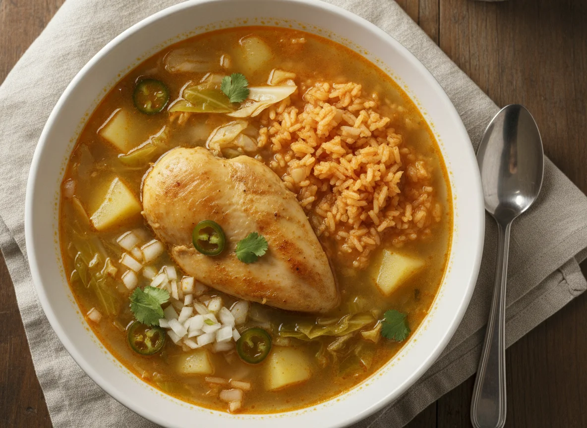 Caldo de Pollo con Arroz Rojo photo