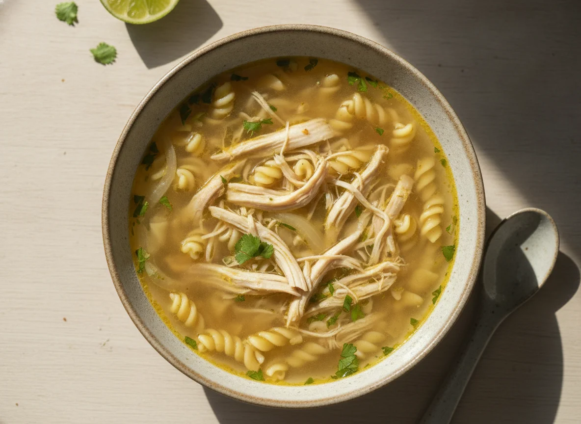 Caldo de pollo con fideos photo