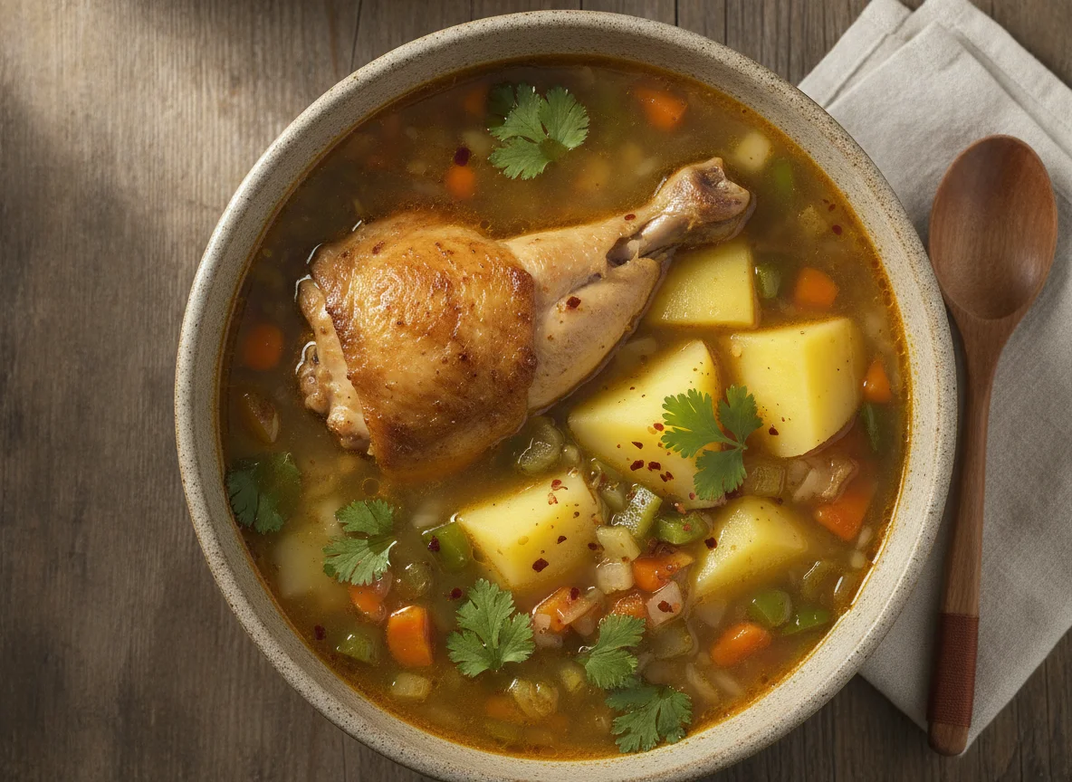 Caldo de pollo con papa photo