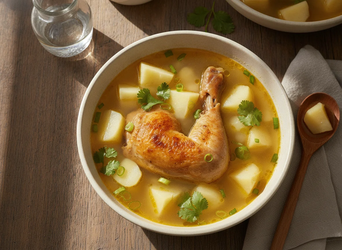 Caldo de pollo con papas photo