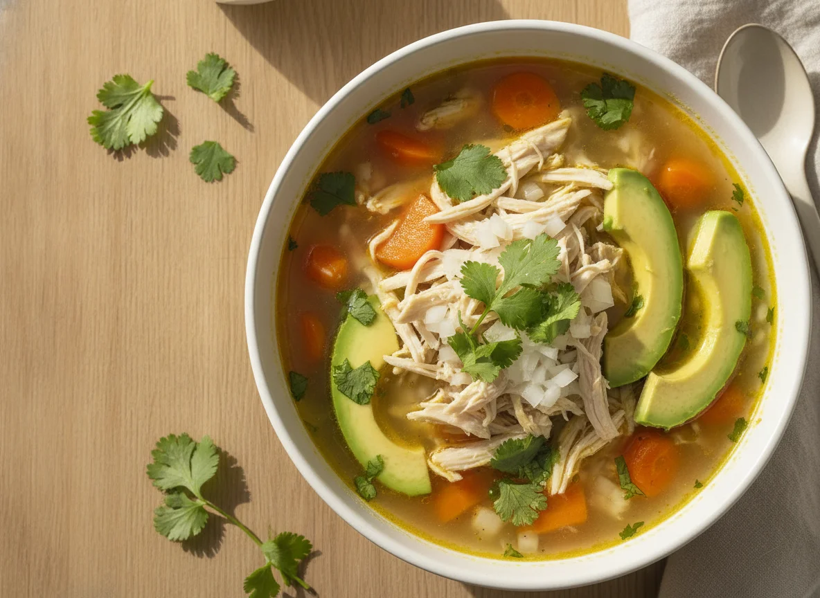 Caldo de Pollo con Verduras y Aguacate photo