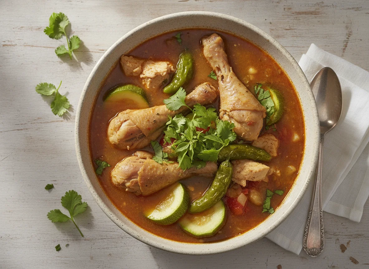 Caldo de pollo con verduras y patas photo