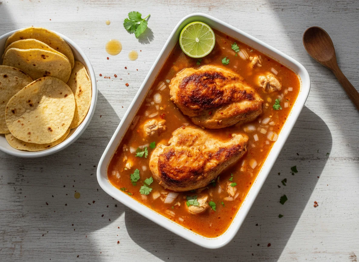 Caldo de pollo rojo photo