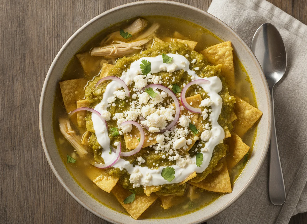 Caldo de pollo y chilaquiles verdes photo