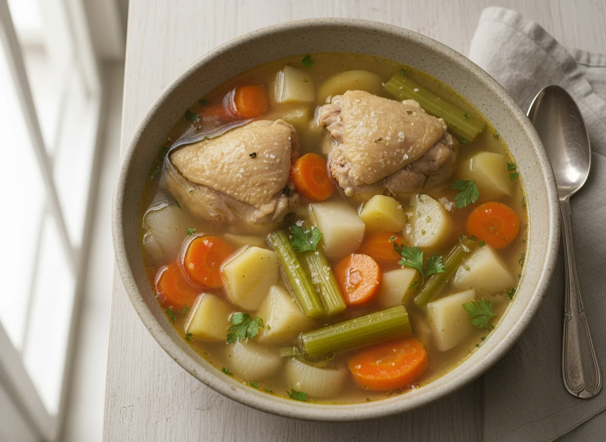 Caldo de pollo y verduras photo