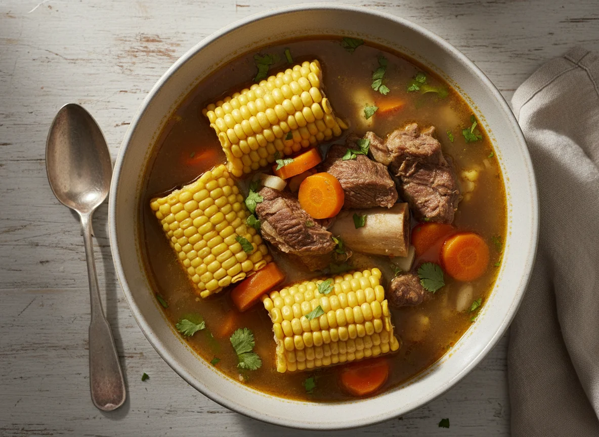 Caldo de res con elote photo