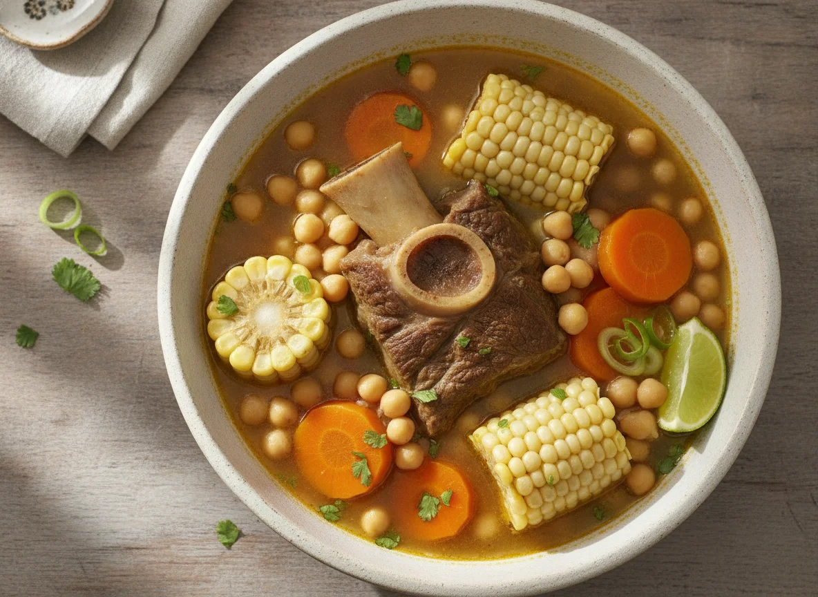 Caldo de res con garbanzos photo