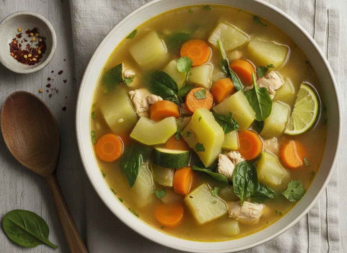 Caldo de verduras con chayote photo