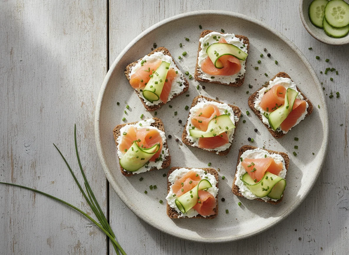 Canapés de salmón ahumado con pepino y queso crema photo