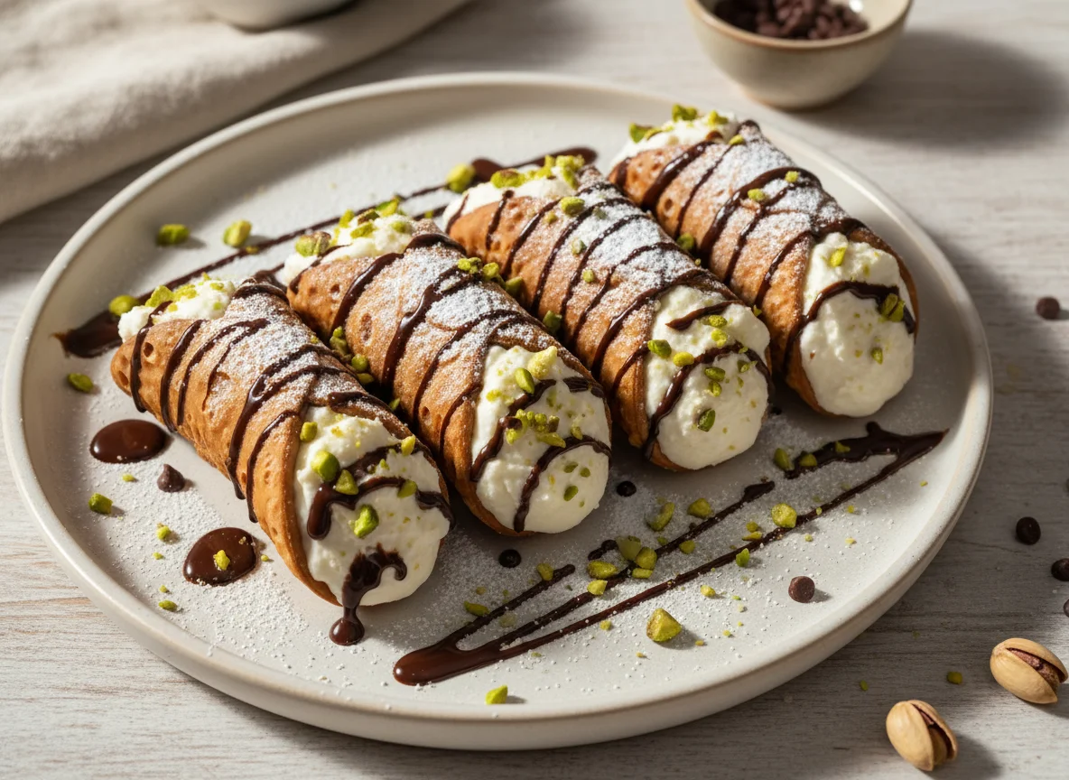 Cannoli con pistachos y chocolate photo