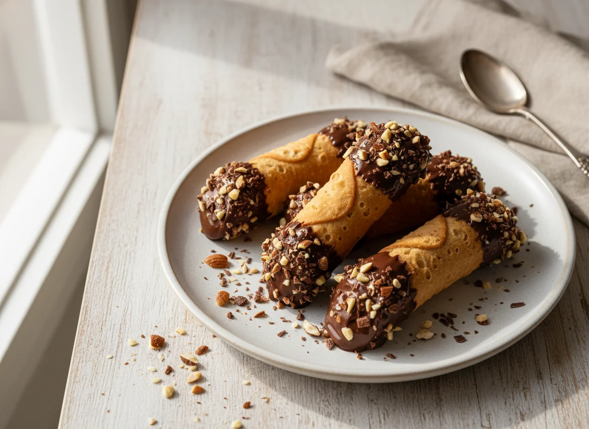 Cannoli de chocolate con frutos secos photo