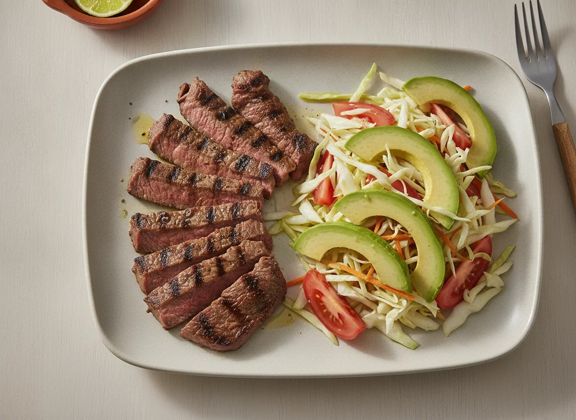 Carne asada con ensalada de aguacate photo