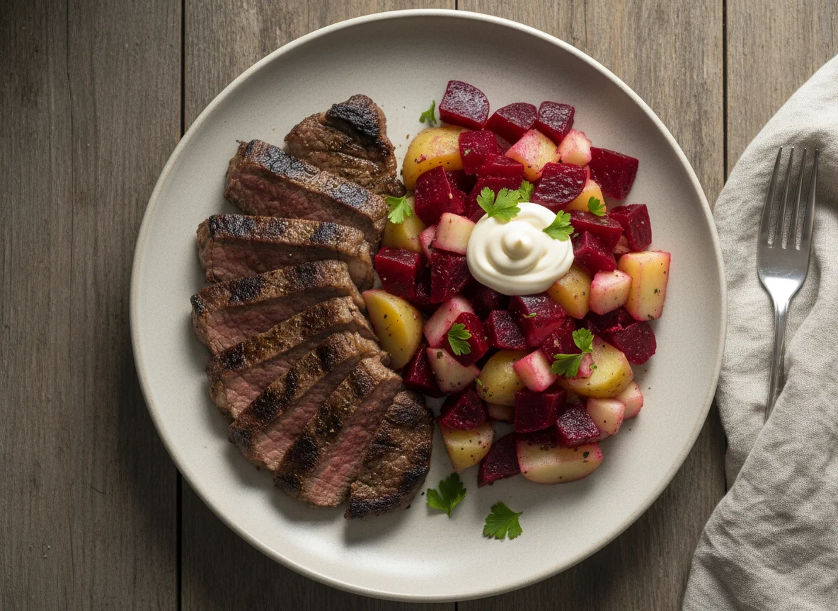 Carne asada con ensalada de remolacha photo