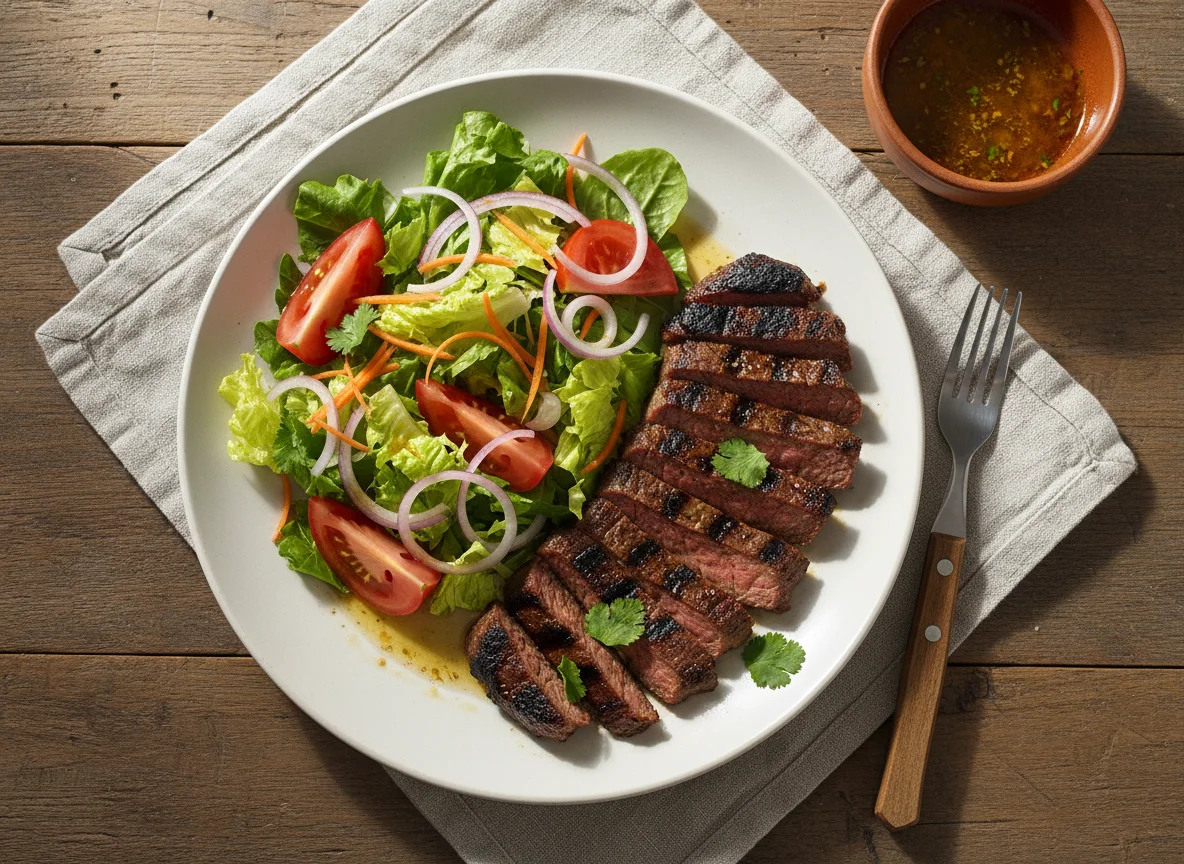 Carne asada con ensalada fresca photo