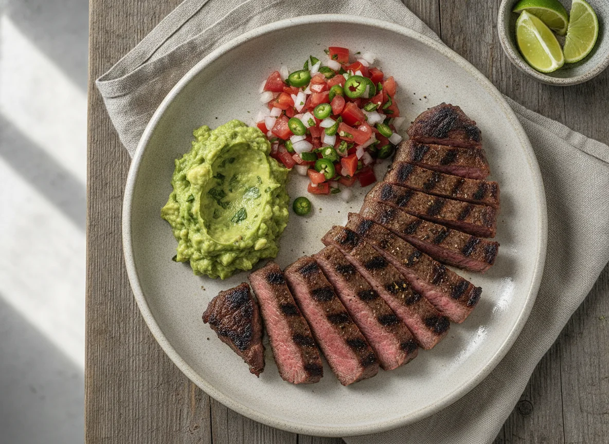Carne asada con guacamole y pico de gallo photo