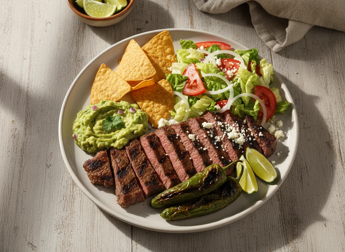 Carne asada con guarnición photo