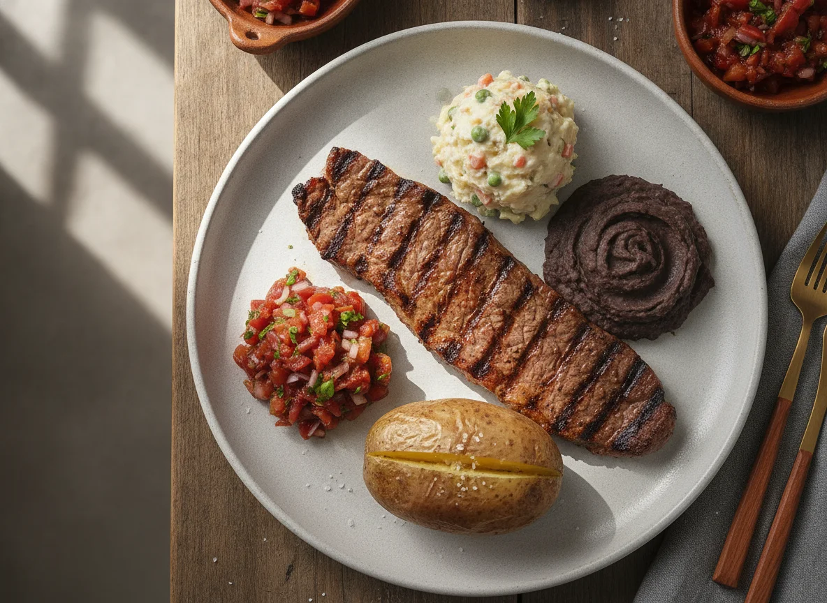 Carne asada con guarniciones guatemaltecas photo