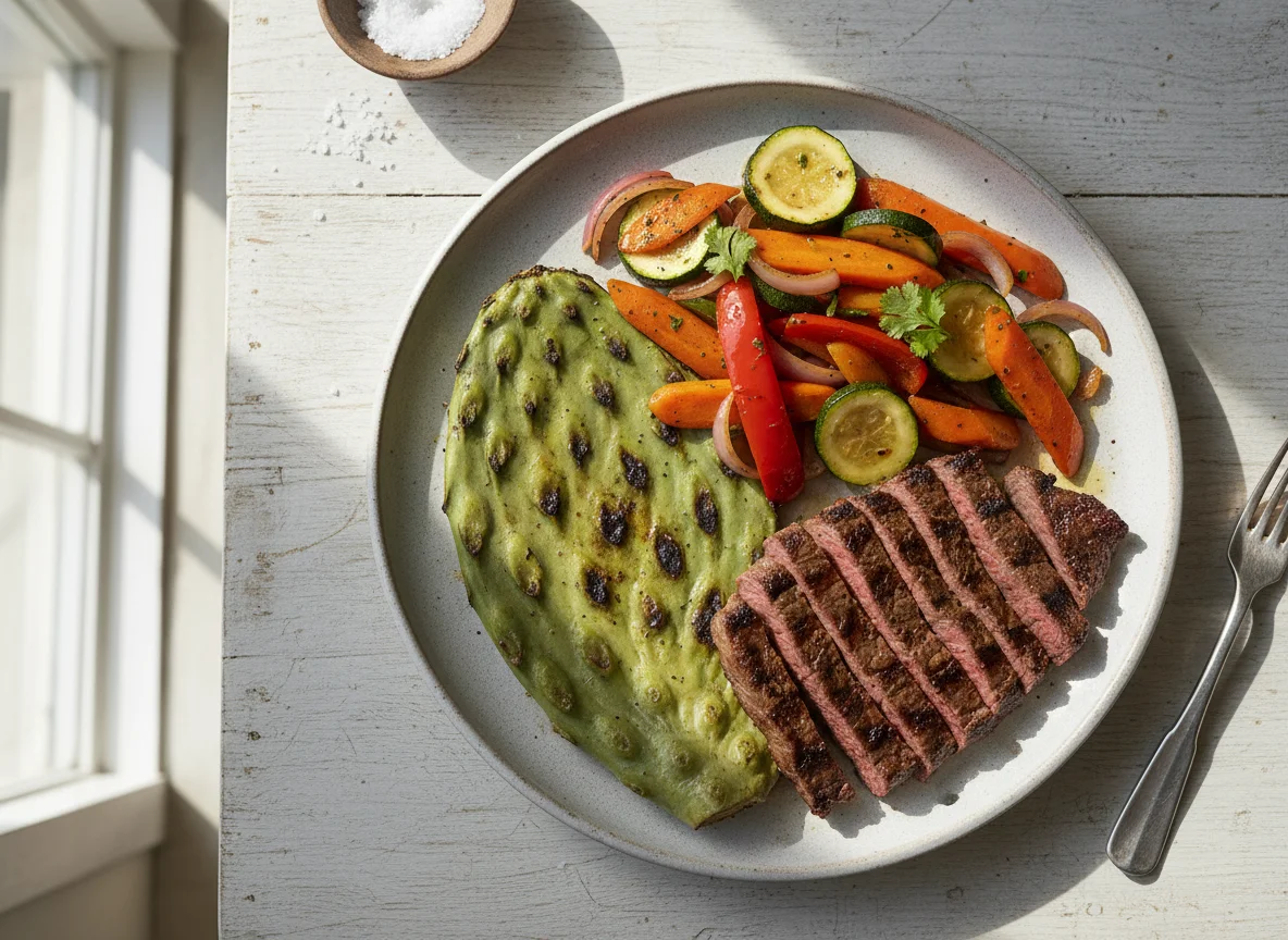 Carne asada con nopal y vegetales photo