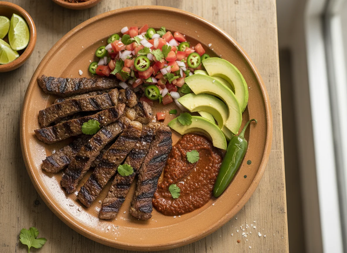 Carne asada con pico de gallo y aguacate photo