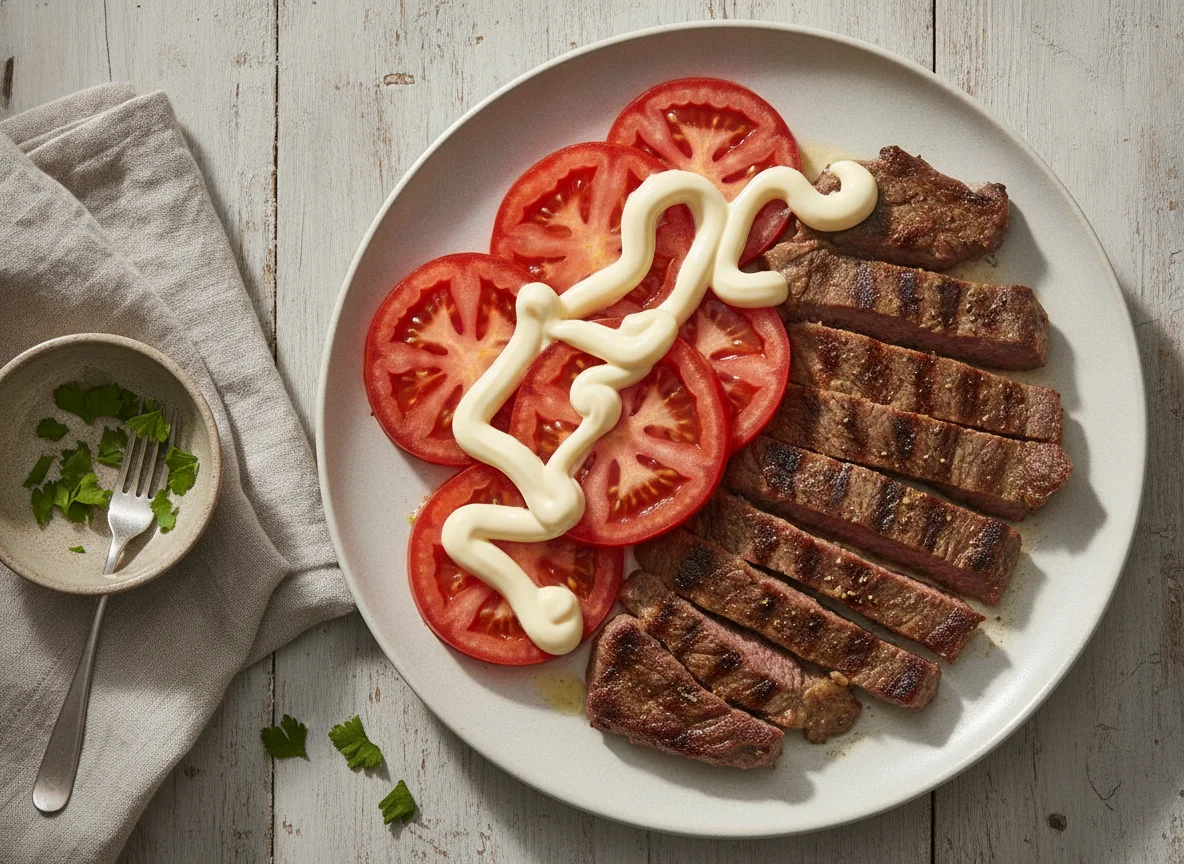 Carne asada con tomate y mayonesa photo