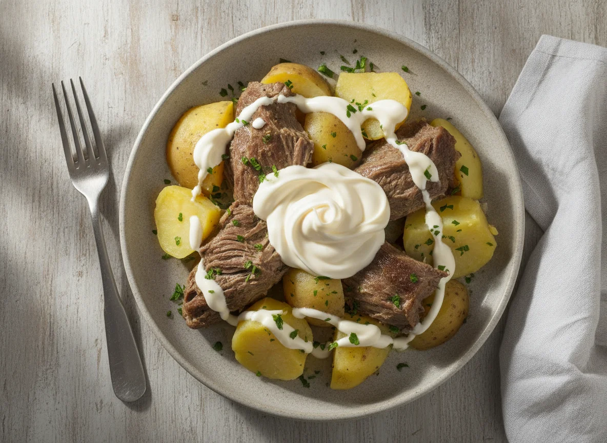 Carne con papas cocidas photo
