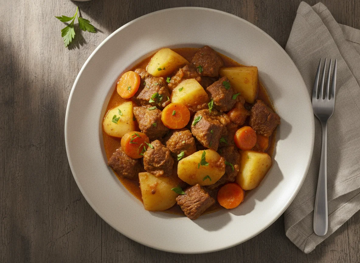 Carne con papas y zanahoria photo