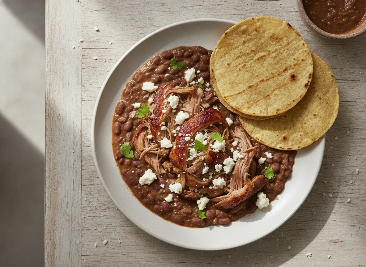 Carne con salsa de frijoles y queso photo