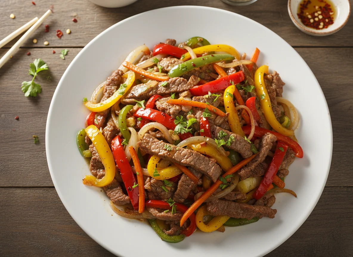 Carne con vegetales salteados photo