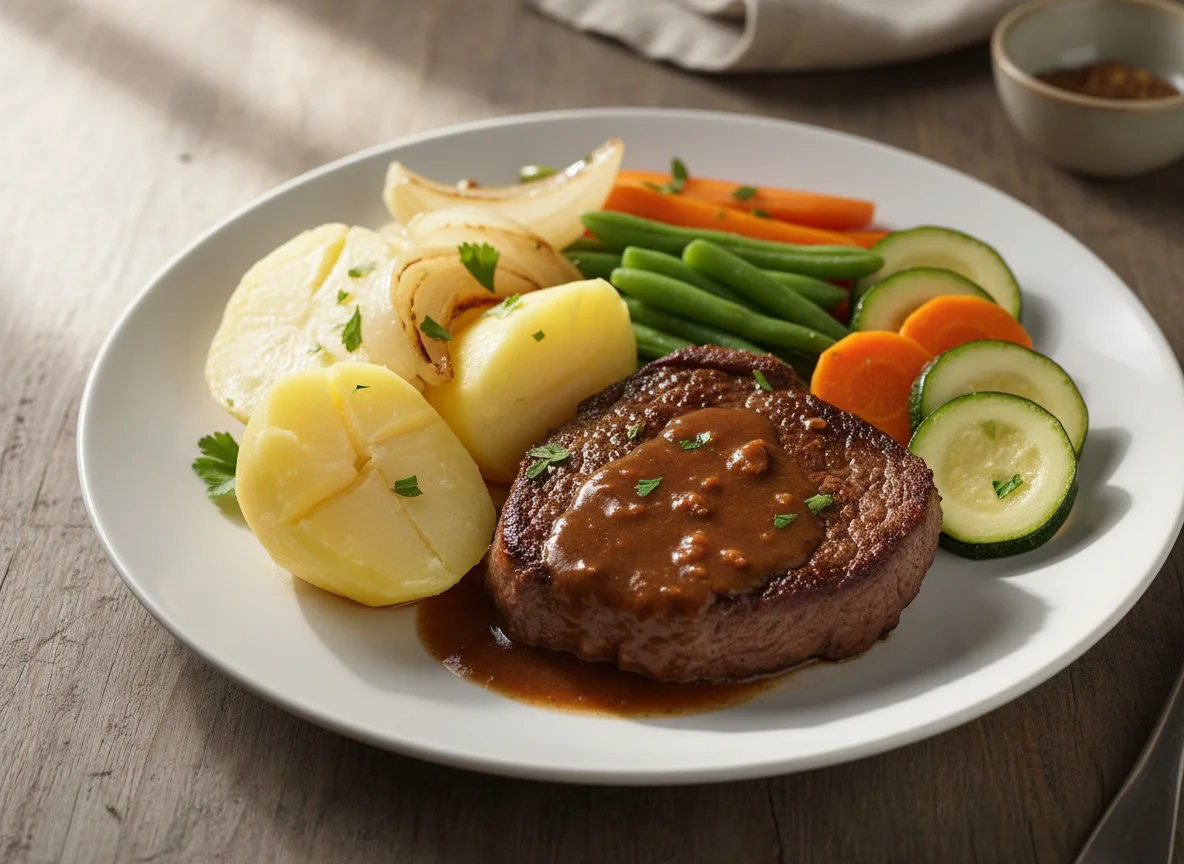 Carne con verduras y papas photo