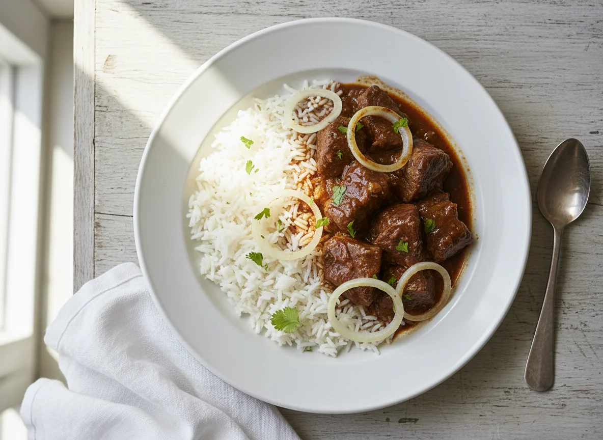 Carne de res con arroz photo
