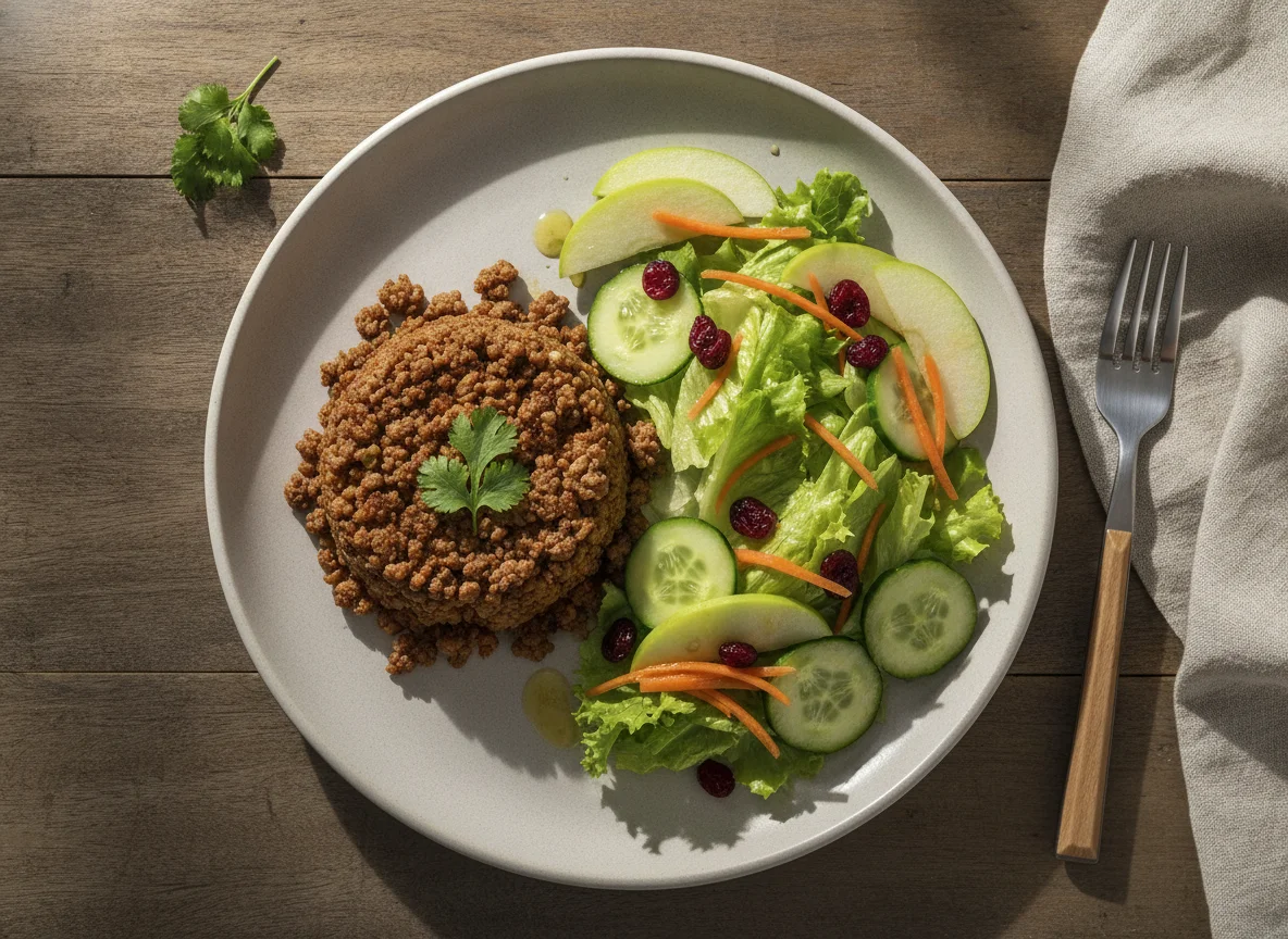 Carne de res con ensalada de manzana y arándanos photo