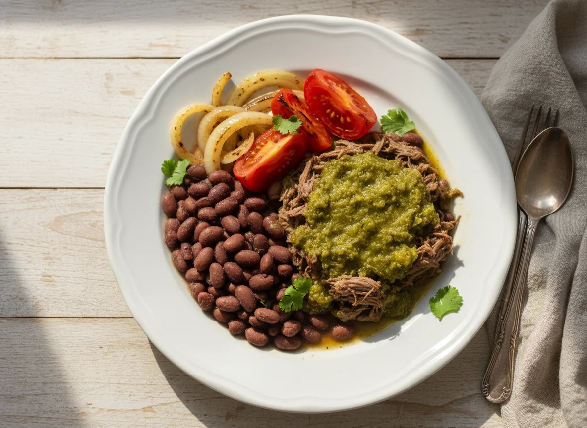 Carne de res con frijoles y vegetales photo