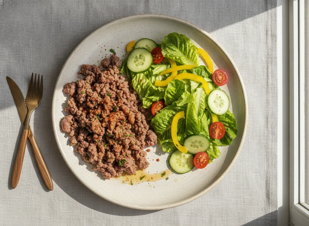 Carne de res picada con ensalada mixta photo