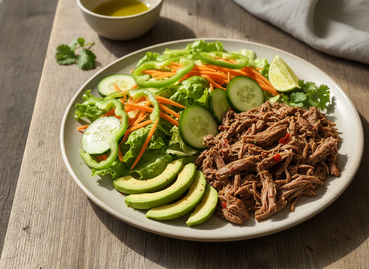 Carne deshebrada con ensalada photo