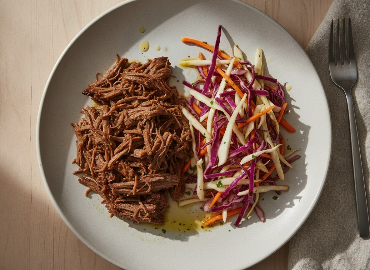 Carne desmechada con ensalada de repollo photo