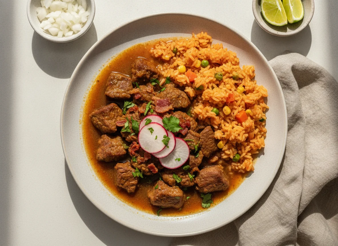 Carne en su jugo con arroz photo