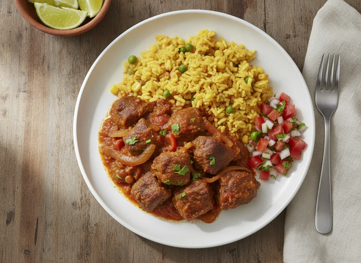Carne guisada con arroz amarillo photo