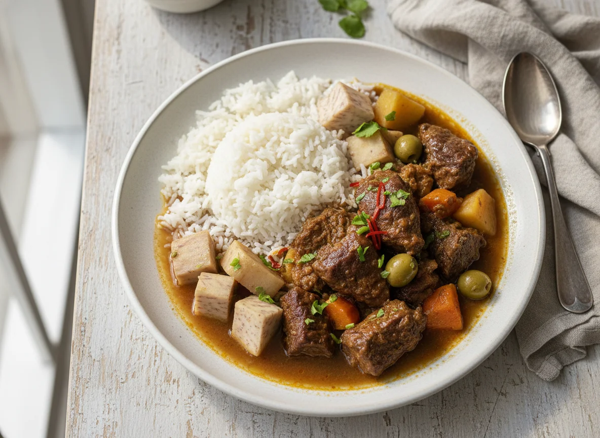 Carne Guisada con Arroz y Viandas photo