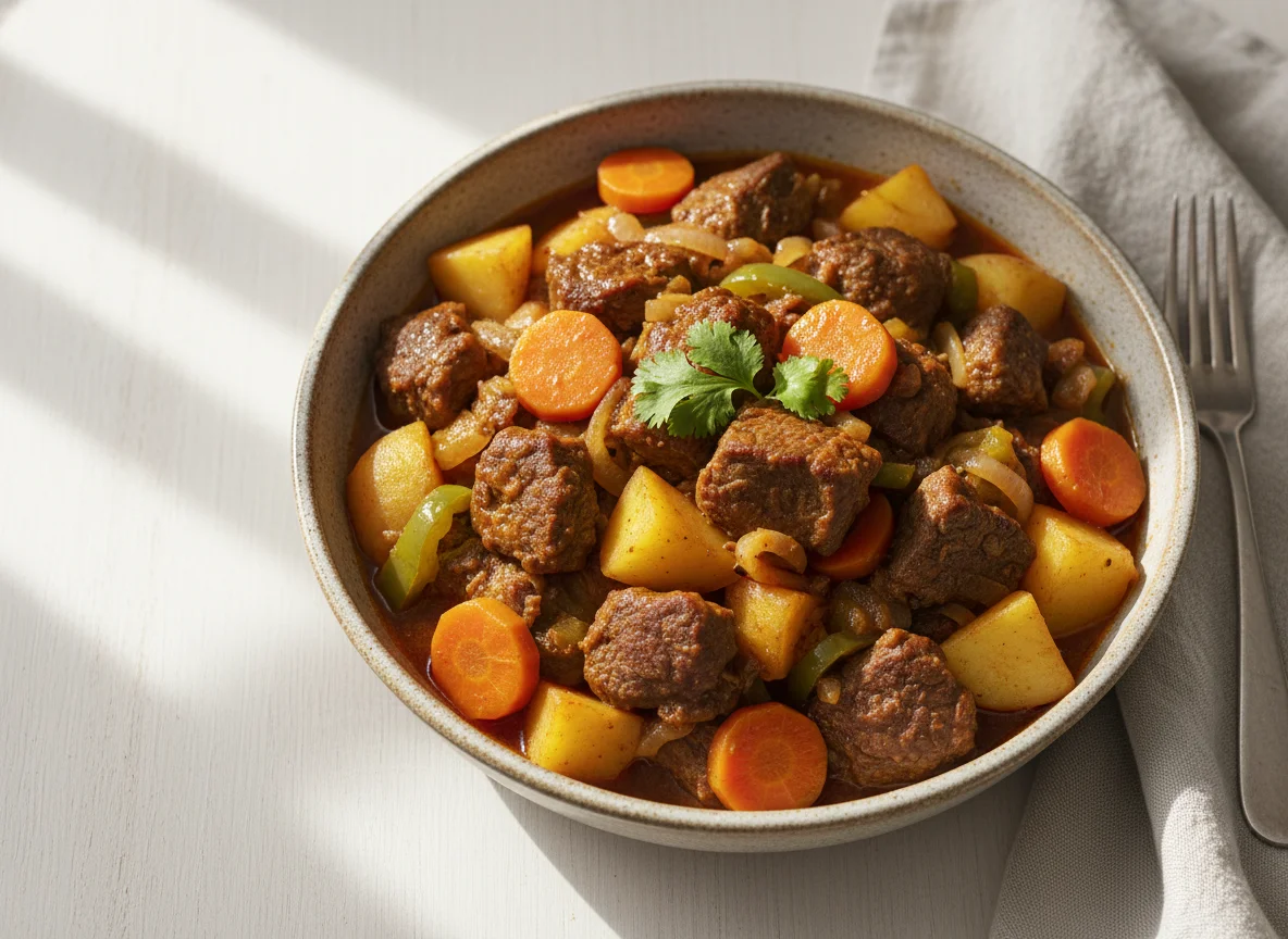 Carne guisada con papas y zanahorias photo