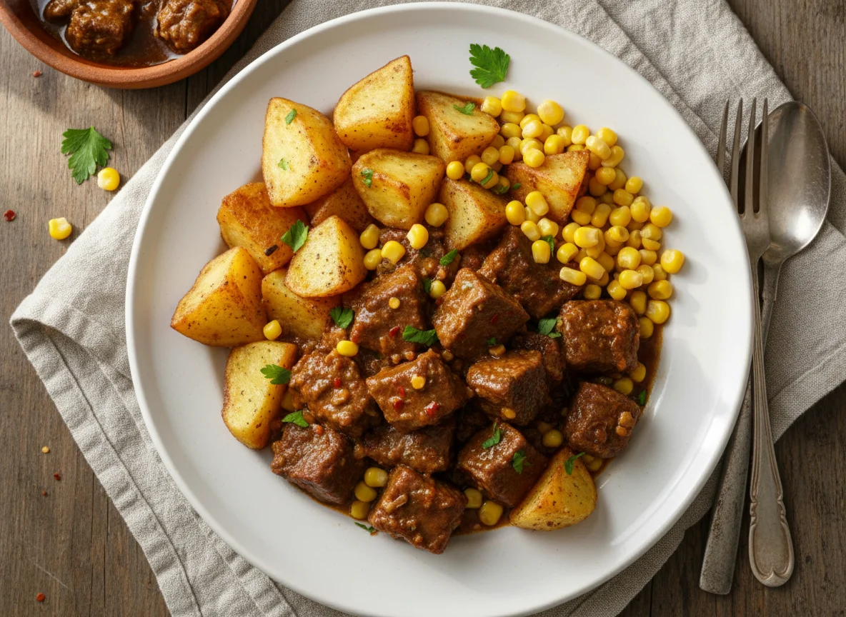Carne guisada con patatas asadas photo