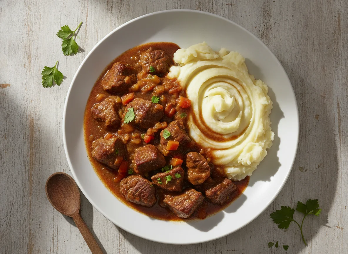 Carne guisada con puré de patatas photo