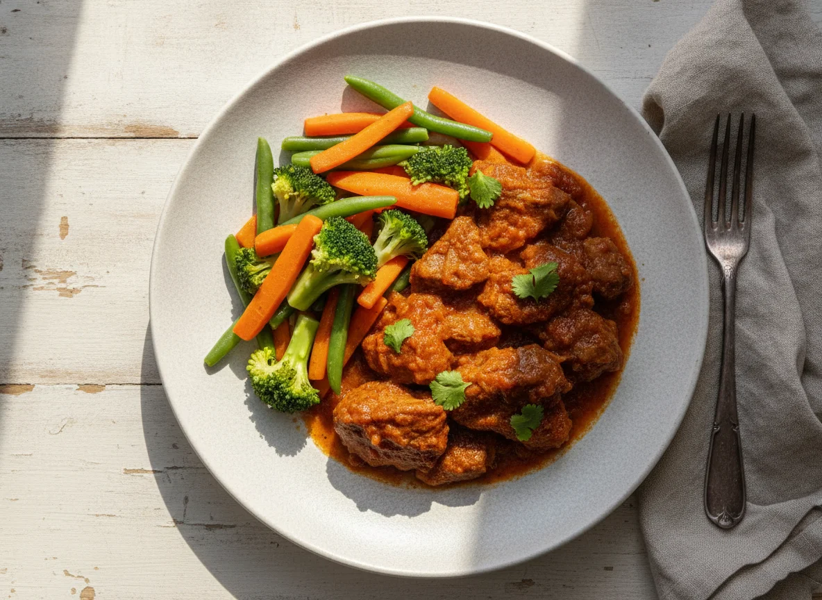 Carne guisada con vegetales al vapor photo
