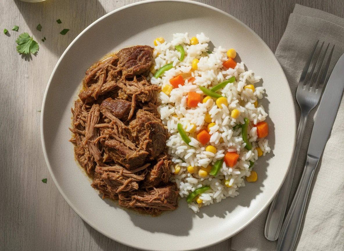 Carne mechada con arroz primavera photo
