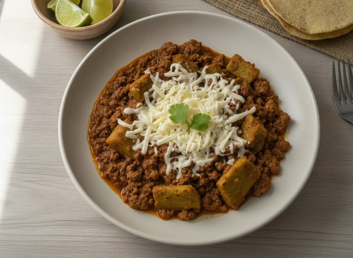 Carne molida con nopales y queso photo