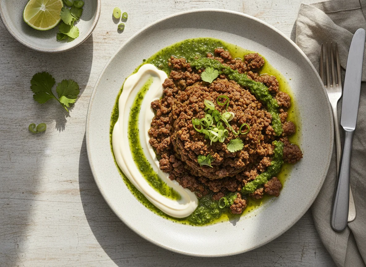 Carne molida con salsa y mayonesa photo