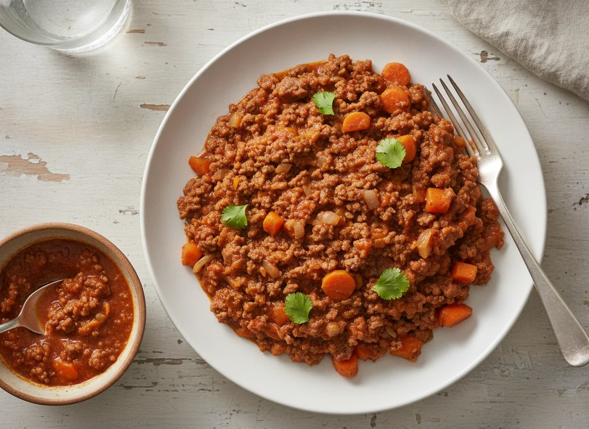 Carne molida guisada con zanahoria photo