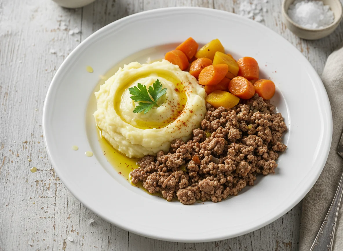 Carne picada con puré de patatas y zanahoria photo