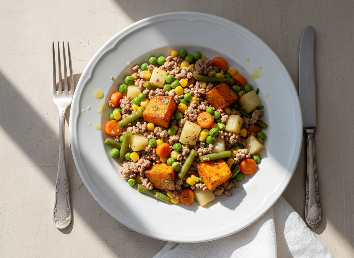 Carne picada con verduras y boniato photo