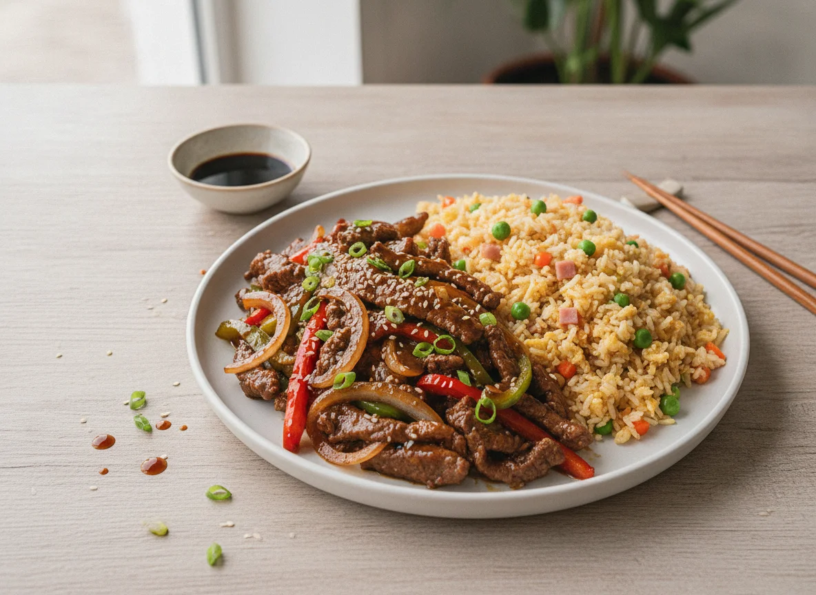 Carne salteada con arroz chaufán photo